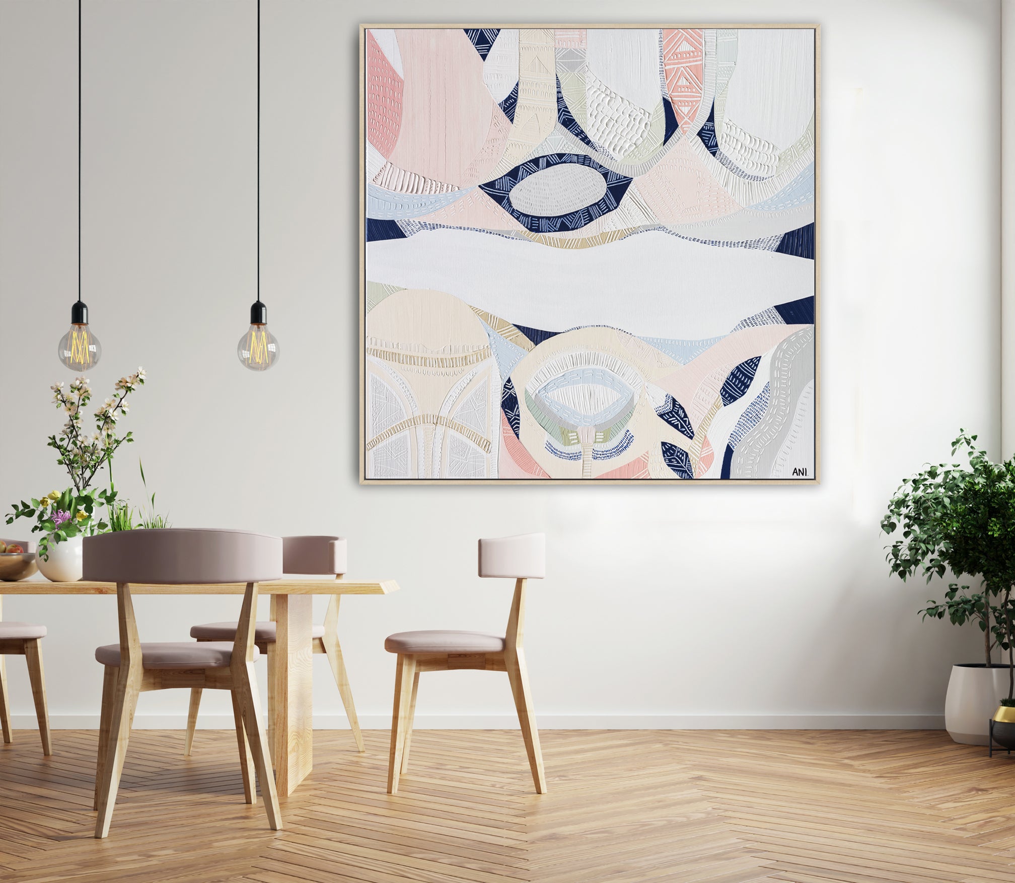 "Pink Lake Forest 1 print by Australian artist Ani Ipradjian. Abstract coastal artwork inspired by Esperance’s Pink Lake in Western Australia. Features pink and blue tones ideal for coastal interiors and global art buyers."