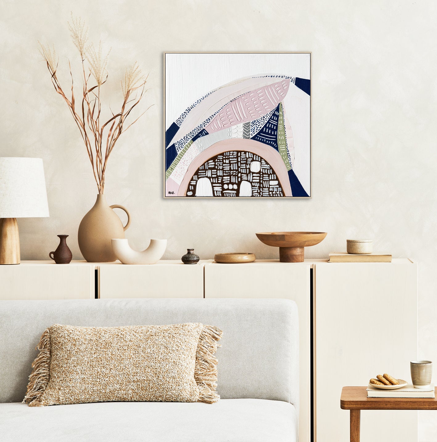 "Pink Salt Spirit art print by Ani Ipradjian. Inspired by Australia’s Pink Lakes with tribal patterns and abstract textures, perfect for Australian and international art collectors."