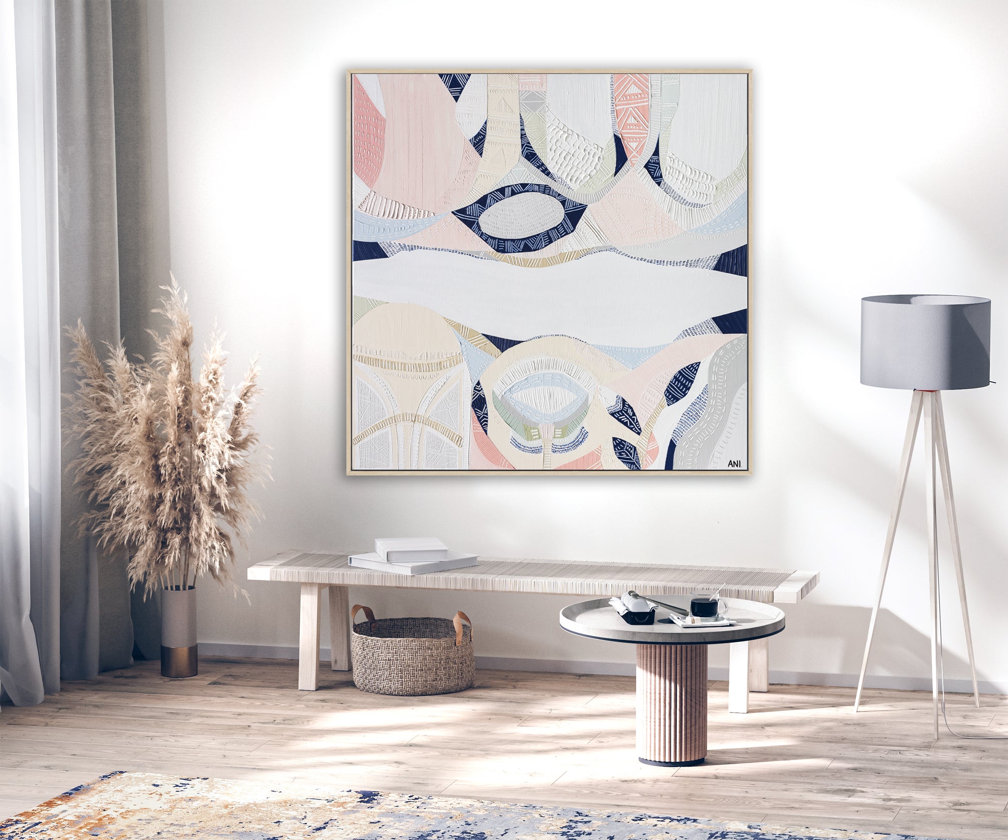 "Pink Lake Forest 1 print by Australian artist Ani Ipradjian. Abstract coastal artwork inspired by Esperance’s Pink Lake in Western Australia. Features pink and blue tones ideal for coastal interiors and global art buyers."