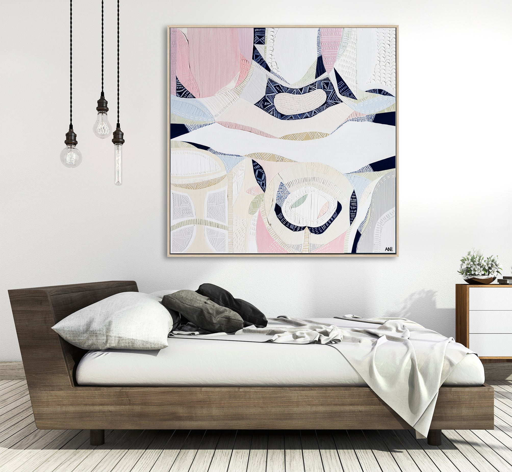 "Pink Lake Forest 2 print by Australian artist Ani Ipradjian. Abstract coastal artwork inspired by Esperance’s Pink Lake in Western Australia. Features pink and blue tones ideal for coastal interiors and global art buyers."