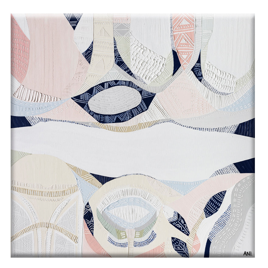 "Pink Lake Forest 1 print by Australian artist Ani Ipradjian. Abstract coastal artwork inspired by Esperance’s Pink Lake in Western Australia. Features pink and blue tones ideal for coastal interiors and global art buyers."