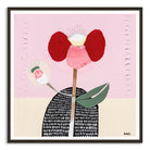 Abstract print of a bold poppy flower with symbolic human-like posture—one petal raised like an arm, another curved at the side—representing strength, resilience, and childhood memories. Contemporary Australian botanical art by Ani Ipradjian.