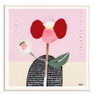 Abstract print of a bold poppy flower with symbolic human-like posture—one petal raised like an arm, another curved at the side—representing strength, resilience, and childhood memories. Contemporary Australian botanical art by Ani Ipradjian.