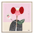 Abstract print of a bold poppy flower with symbolic human-like posture—one petal raised like an arm, another curved at the side—representing strength, resilience, and childhood memories. Contemporary Australian botanical art by Ani Ipradjian.