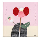 Abstract print of a bold poppy flower with symbolic human-like posture—one petal raised like an arm, another curved at the side—representing strength, resilience, and childhood memories. Contemporary Australian botanical art by Ani Ipradjian.