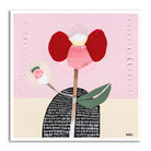 Abstract print of a bold poppy flower with symbolic human-like posture—one petal raised like an arm, another curved at the side—representing strength, resilience, and childhood memories. Contemporary Australian botanical art by Ani Ipradjian.