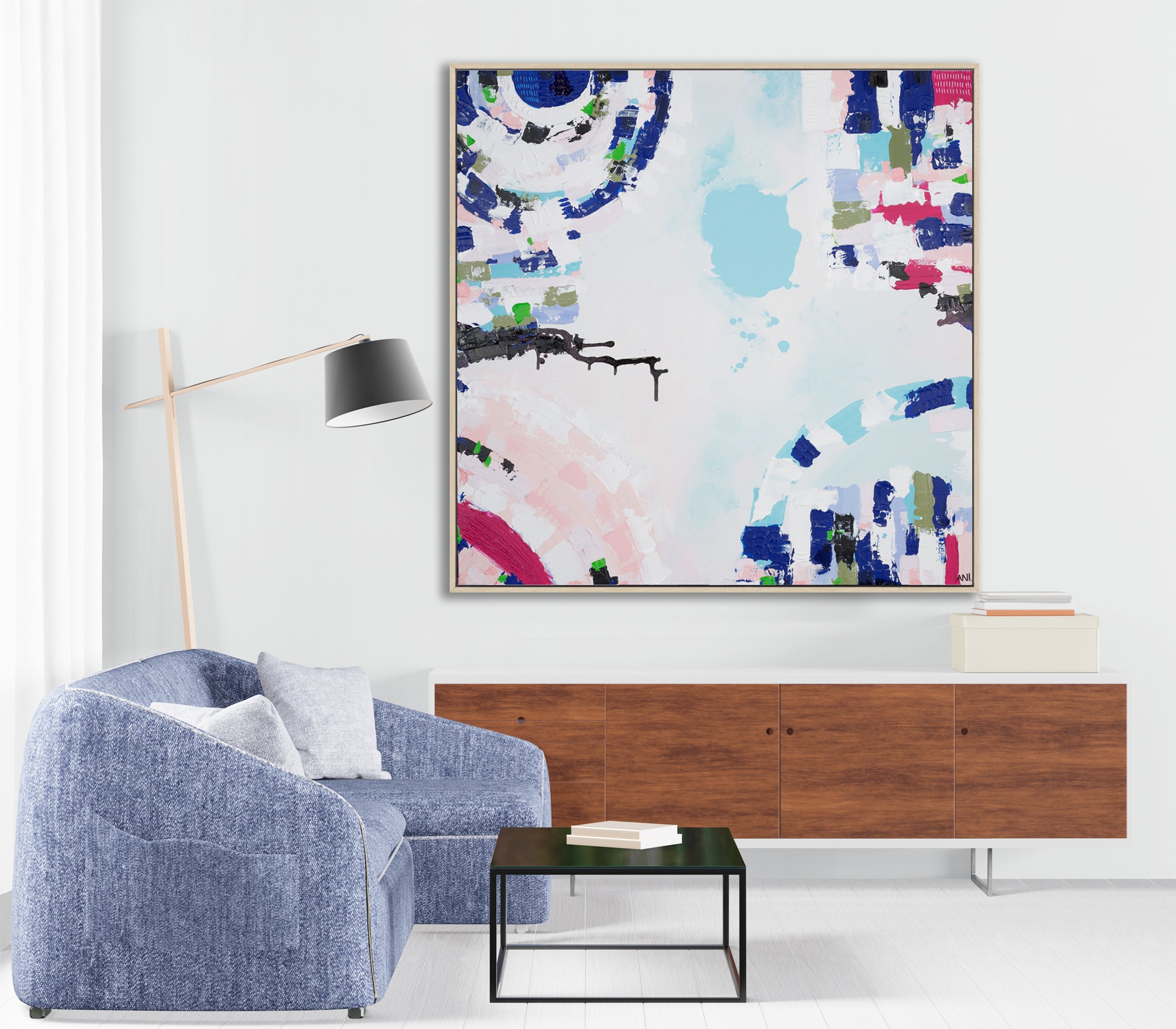 Port Melbourne Love print by Ani Ipradjian. Abstract Australian art inspired by Port Melbourne’s coastal charm, city skyline, and beachside beauty. Ideal for Australian and international collectors.