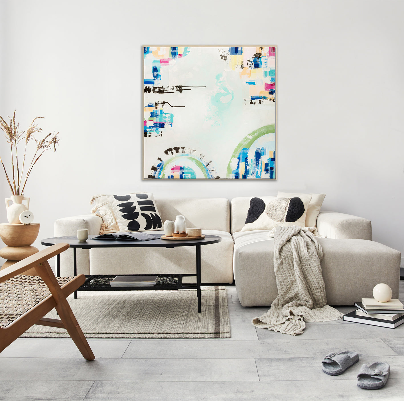 Port Melbourne Spirit print by Ani Ipradjian – abstract Australian coastal artwork inspired by Melbourne’s city-meets-sea landscape, featuring bold colours and beach motifs.