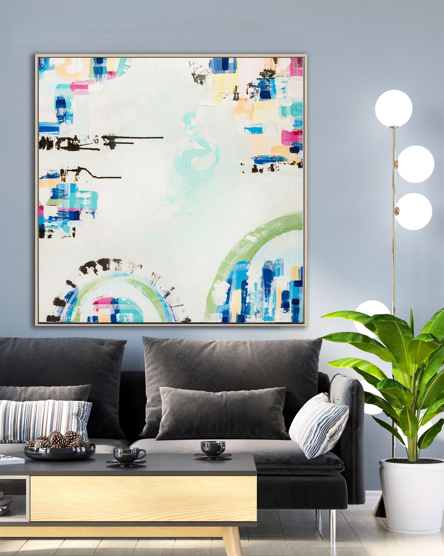 Port Melbourne Spirit print by Ani Ipradjian – abstract Australian coastal artwork inspired by Melbourne’s city-meets-sea landscape, featuring bold colours and beach motifs.