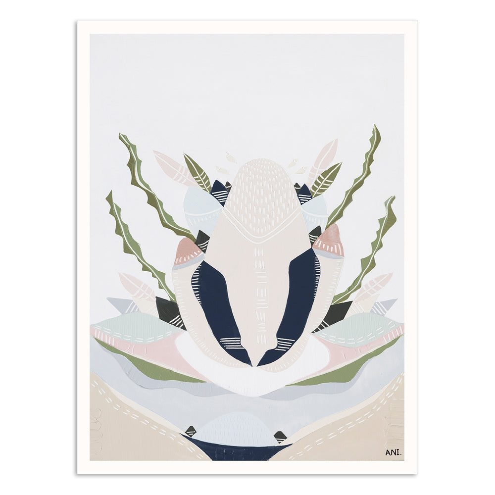 Banksia by the Sea 2 print by Ani Ipradjian – abstract floral artwork inspired by coastal Banksia trees and native plants on Australia’s Mornington Peninsula, featuring earthy textures and botanical forms.