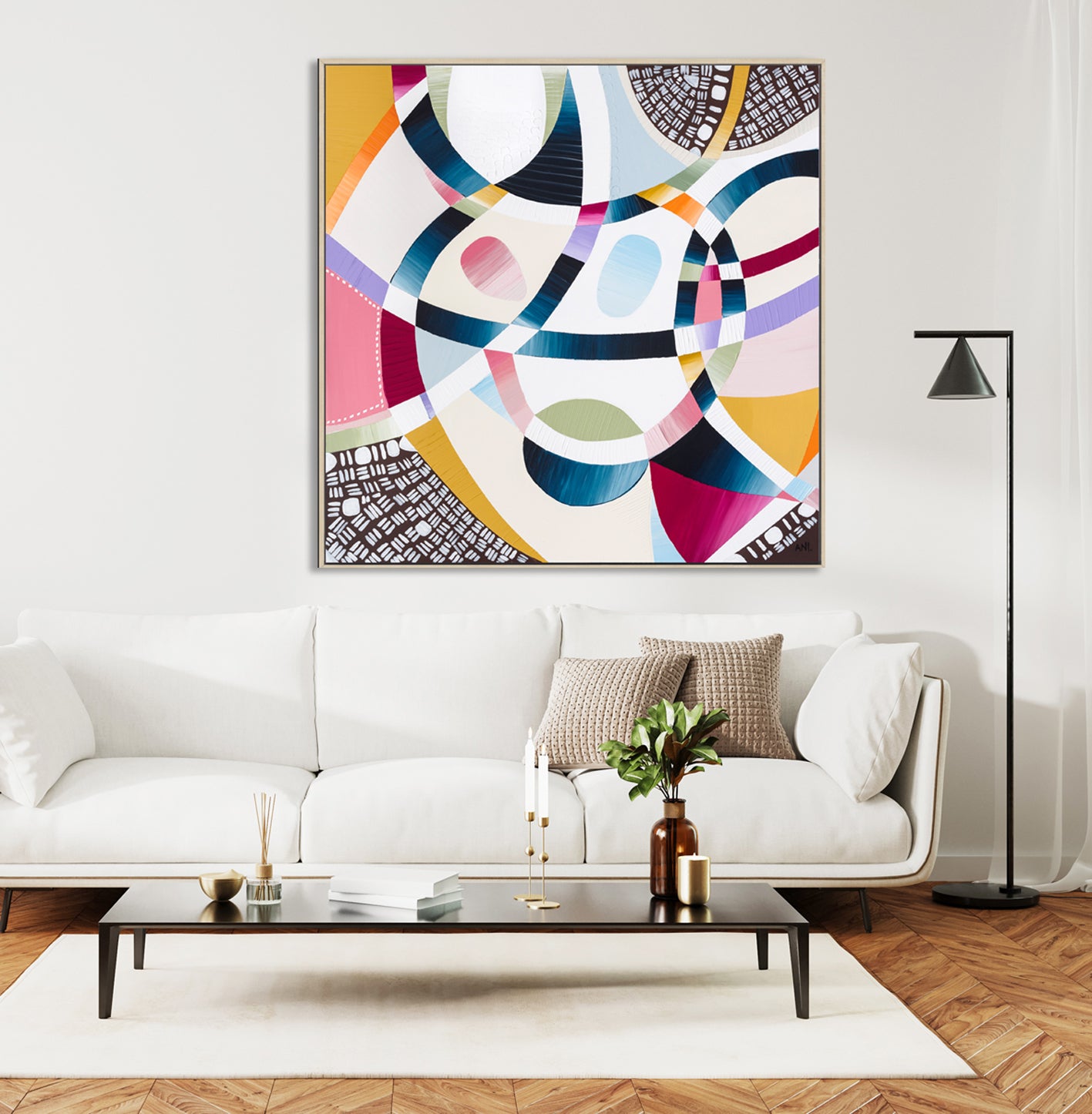 Rainbow Beach print by Ani Ipradjian – a vibrant abstract artwork inspired by Queensland’s iconic Rainbow Beach, featuring bold textured layers, multicoloured sands, and coastal tones. Ideal for collectors of Australian art and coastal decor worldwide.