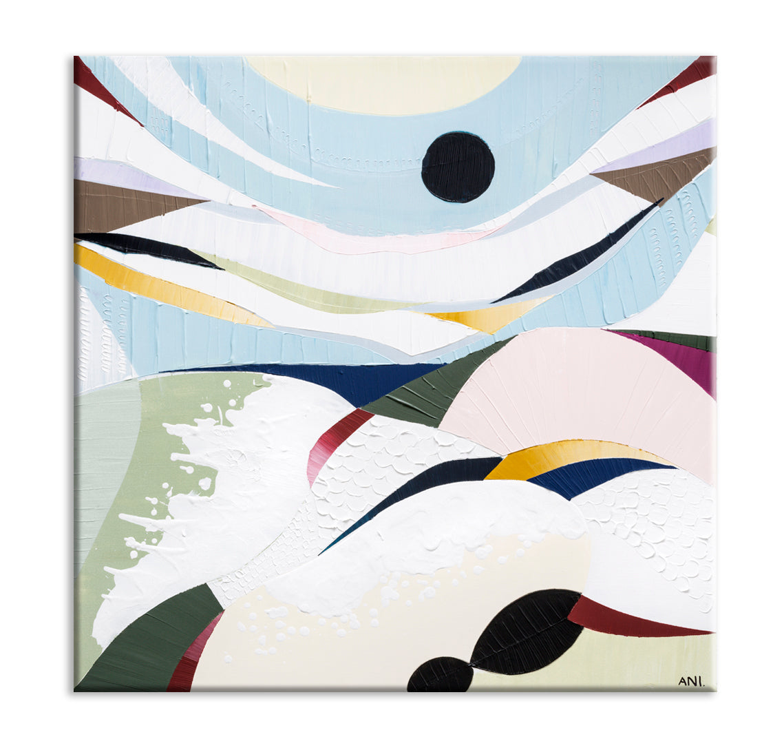 Rip Curl Bells Beach print by Melbourne artist Ani Ipradjian. Inspired by Australia’s world-famous surf beach, this artwork features layered textures, ocean blues, and dynamic wave movement. A perfect piece of coastal wall art for art collectors, surf enthusiasts, and interior designers, with free shipping Australia-wide and worldwide delivery available.