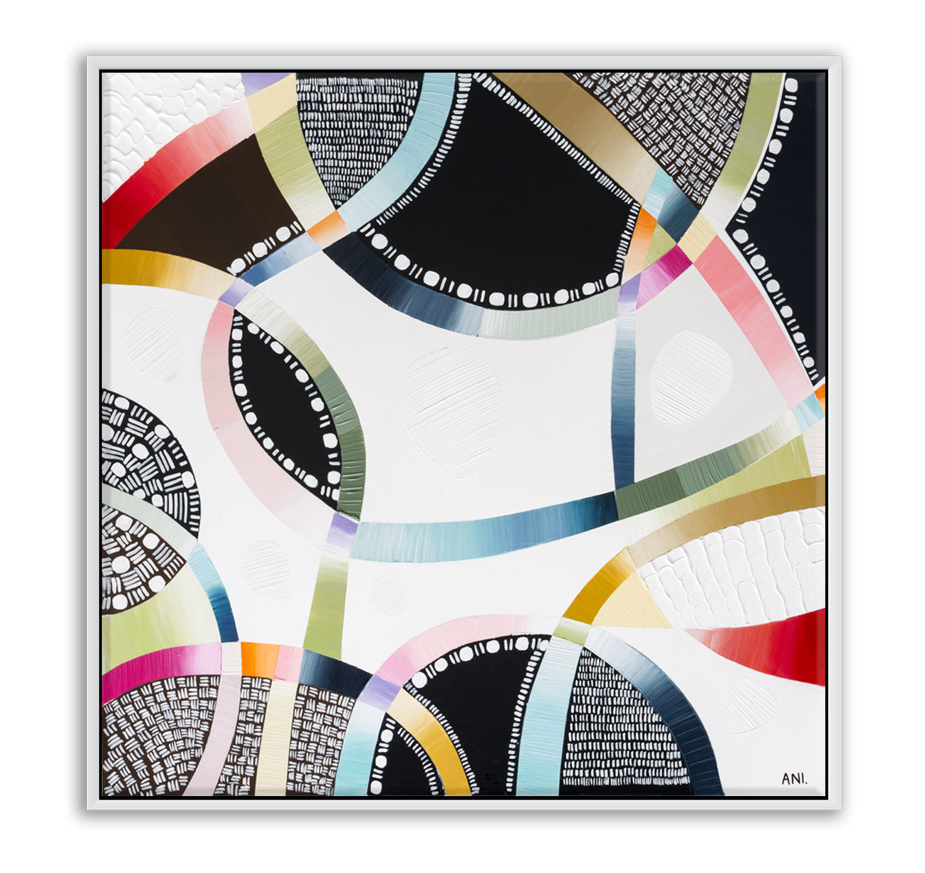 Snow-Capped Memories abstract painting by Australian artist Ani Ipradjian, inspired by Mt Buller, Mt Hotham, Falls Creek, and the Snowy Mountains. Features cool winter tones and textured layers, perfect for art collectors, ski lovers, and nature-inspired interiors in Australia and worldwide.