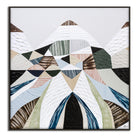 Spirit of the Ranges, original Australian abstract landscape painting by Melbourne artist Ani Ipradjian, deconstructing the Great Dividing Plateau collection through layered textures, colours and geometric shapes inspired by Australia's Great Dividing Ranges. Contemporary mixed media mountain landscape artwork on canvas.