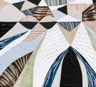 Spirit of the Ranges, original Australian abstract landscape painting by Melbourne artist Ani Ipradjian, deconstructing the Great Dividing Plateau collection through layered textures, colours and geometric shapes inspired by Australia's Great Dividing Ranges. Contemporary mixed media mountain landscape artwork on canvas.