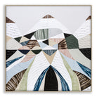 Spirit of the Ranges, original Australian abstract landscape painting by Melbourne artist Ani Ipradjian, deconstructing the Great Dividing Plateau collection through layered textures, colours and geometric shapes inspired by Australia's Great Dividing Ranges. Contemporary mixed media mountain landscape artwork on canvas.
