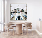 Spirit of the Ranges, original Australian abstract landscape painting by Melbourne artist Ani Ipradjian, deconstructing the Great Dividing Plateau collection through layered textures, colours and geometric shapes inspired by Australia's Great Dividing Ranges. Contemporary mixed media mountain landscape artwork on canvas.