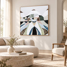 Spirit of the Ranges, original Australian abstract landscape painting by Melbourne artist Ani Ipradjian, deconstructing the Great Dividing Plateau collection through layered textures, colours and geometric shapes inspired by Australia's Great Dividing Ranges. Contemporary mixed media mountain landscape artwork on canvas.