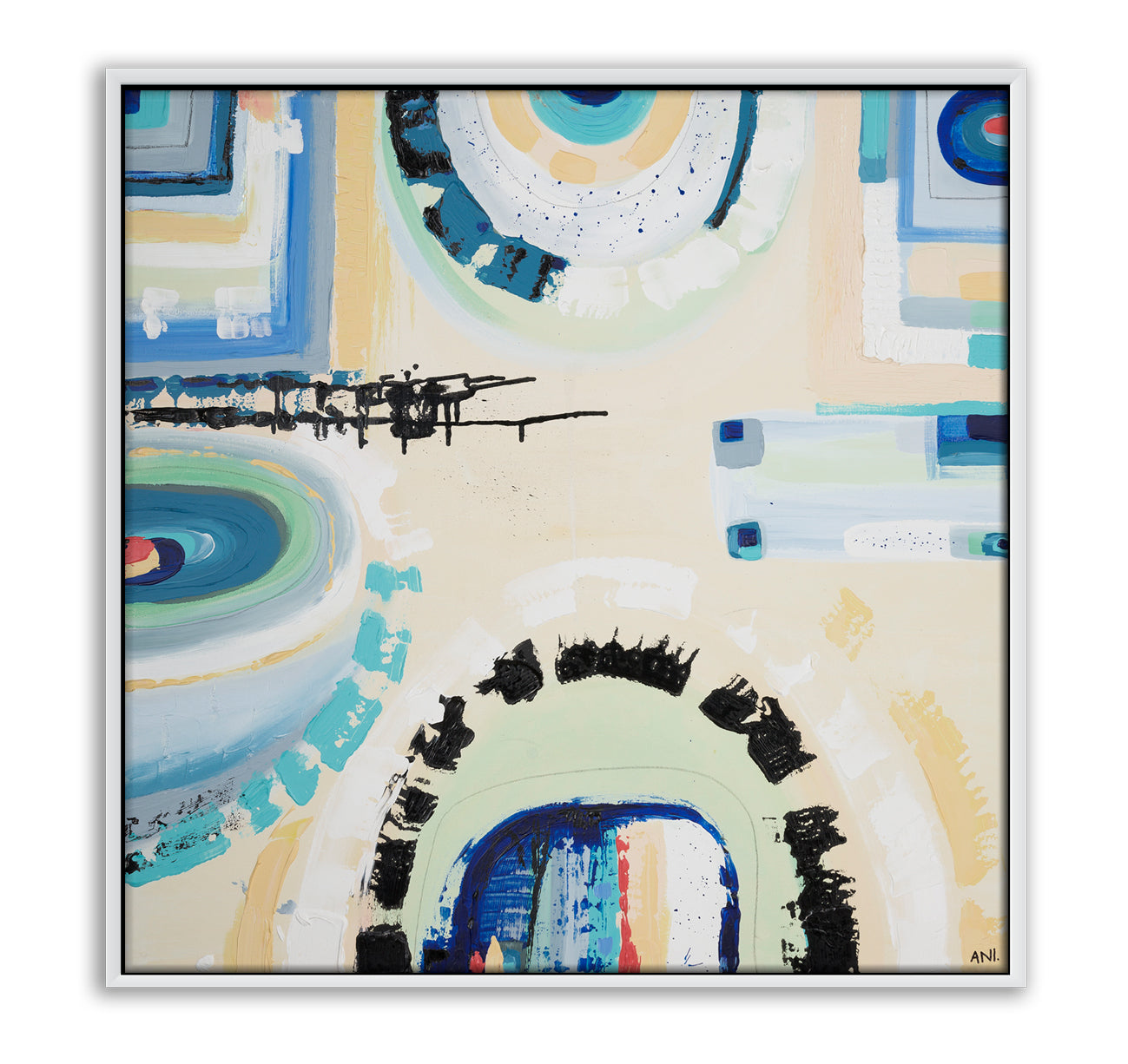 “St Kilda Spirit” coastal print by Ani Ipradjian – vibrant abstract art inspired by Melbourne’s beachside suburb of St Kilda with city-meets-sea energy.