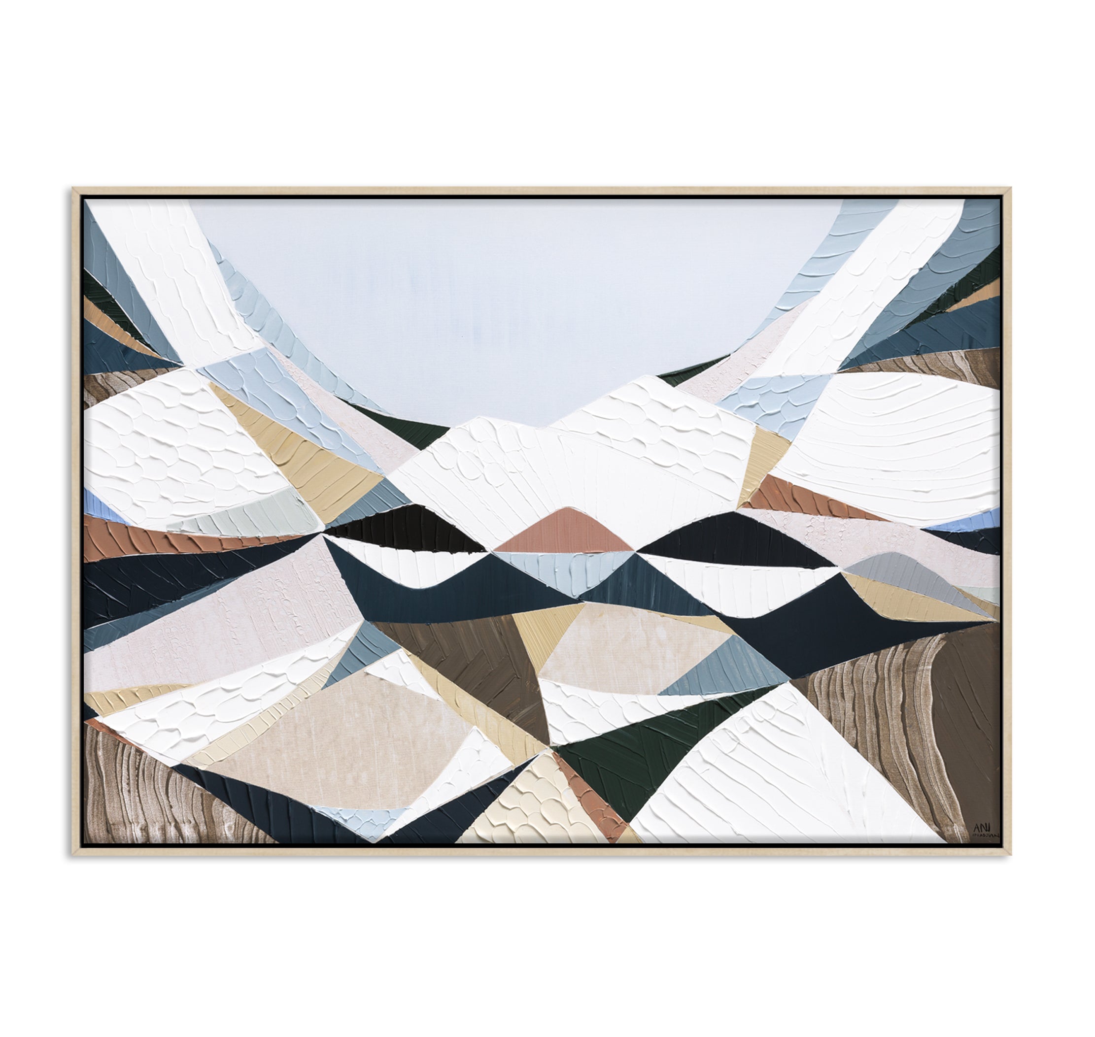 The Great Divide by Ani Ipradjian, Melbourne-based Australian artist, contemporary Australian abstract mountain landscape artwork inspired by the Great Dividing Range. Original textured acrylic and mixed media painting and fine art print featuring earthy browns, sage greens, and layered natural textures that celebrate Australia's iconic mountain ranges and native bushland. Luxury Australian wall art for modern, contemporary, coastal, and designer interiors, perfect for living rooms, dining rooms, offices, h