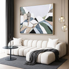 Three Sisters Blue Mountains original abstract landscape painting featuring iconic sandstone rock formation at Echo Point Katoomba Australia, textured contemporary Australian artwork with earthy tones, layered brushstrokes, and dramatic mountain scenery