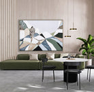 Three Sisters Blue Mountains original abstract landscape painting featuring iconic sandstone rock formation at Echo Point Katoomba Australia, textured contemporary Australian artwork with earthy tones, layered brushstrokes, and dramatic mountain scenery