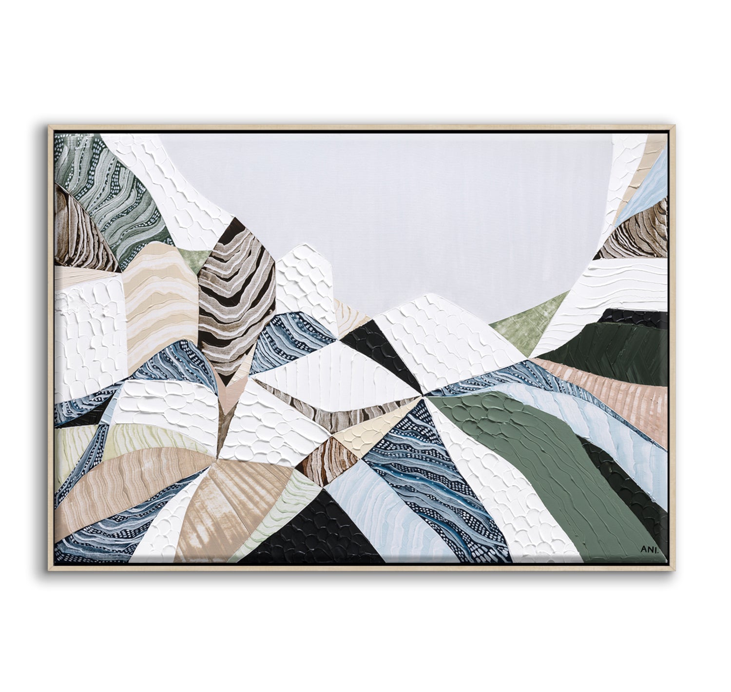 Three Sisters Blue Mountains abstract landscape print showcasing iconic sandstone cliffs in Katoomba NSW Australia, modern Australian wall art with earthy colours, textured design, and scenic mountain landscape for home or office decor