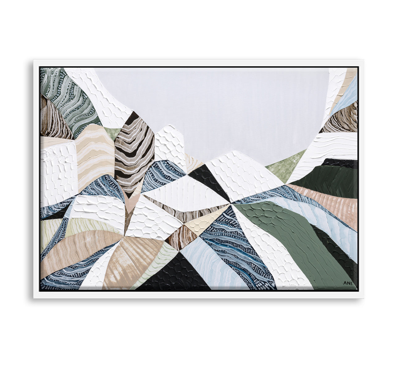 Three Sisters Blue Mountains original abstract landscape painting featuring iconic sandstone rock formation at Echo Point Katoomba Australia, textured contemporary Australian artwork with earthy tones, layered brushstrokes, and dramatic mountain scenery