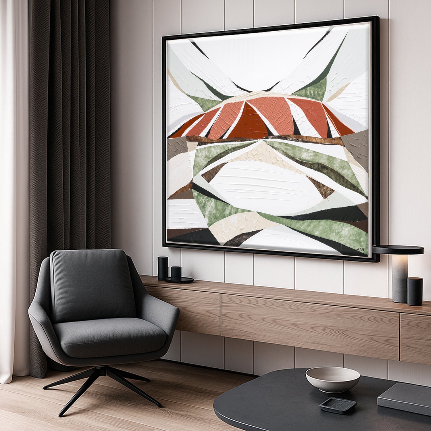 Uluru Dreams painting by Australian artist Ani Ipradjian, inspired by Uluru in Central Australia. Abstract landscape artwork featuring rich red, gold, and sandstone tones with textured layers, evoking the beauty of rain over Uluru. Perfect for collectors and interior decorators seeking authentic Australian outback art, available worldwide.