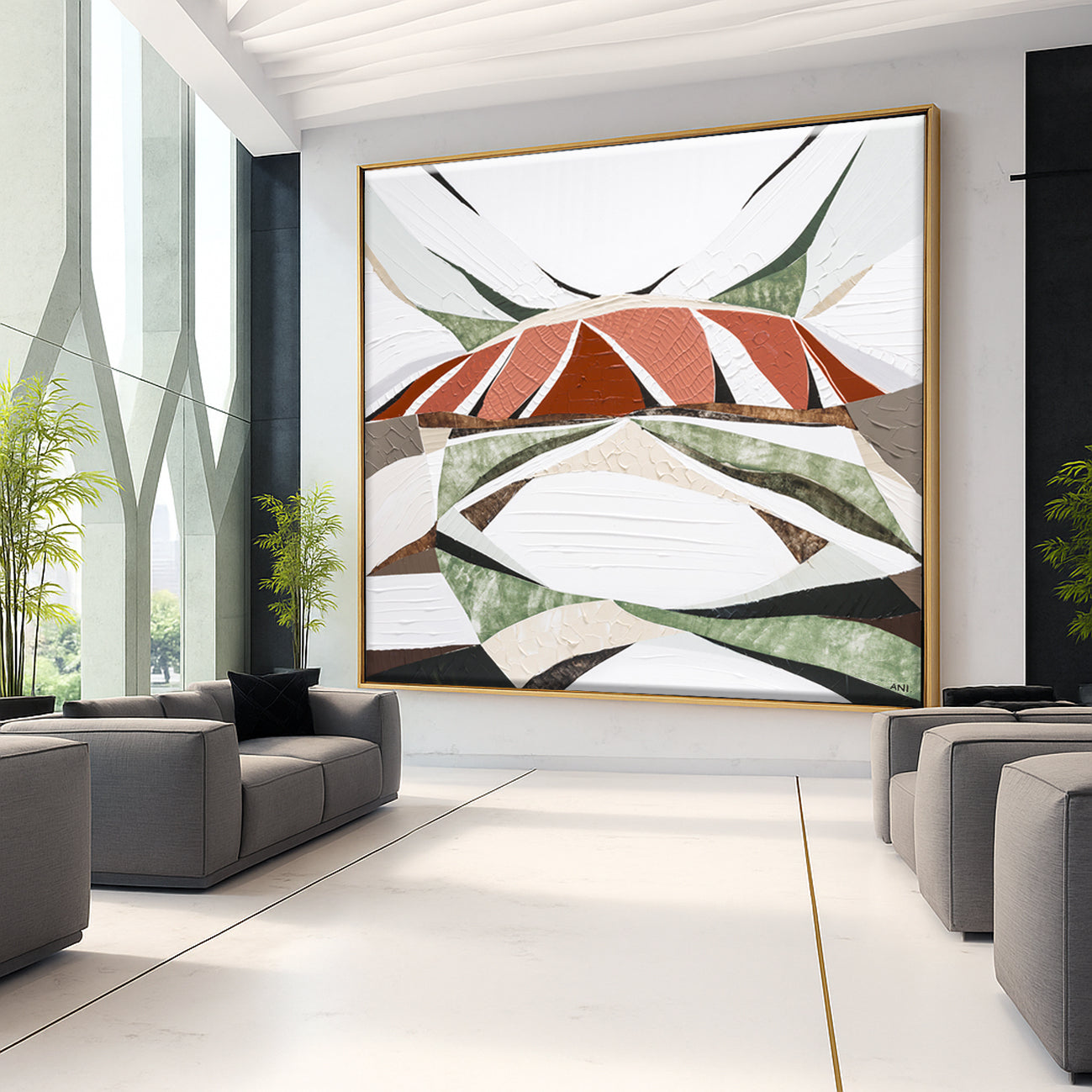 Uluru Dreams print by Australian artist Ani Ipradjian, inspired by Uluru in Central Australia. Abstract landscape artwork featuring rich red, gold, and sandstone tones with textured layers, evoking the beauty of rain over Uluru. Perfect for collectors and interior decorators seeking authentic Australian outback art, available worldwide.