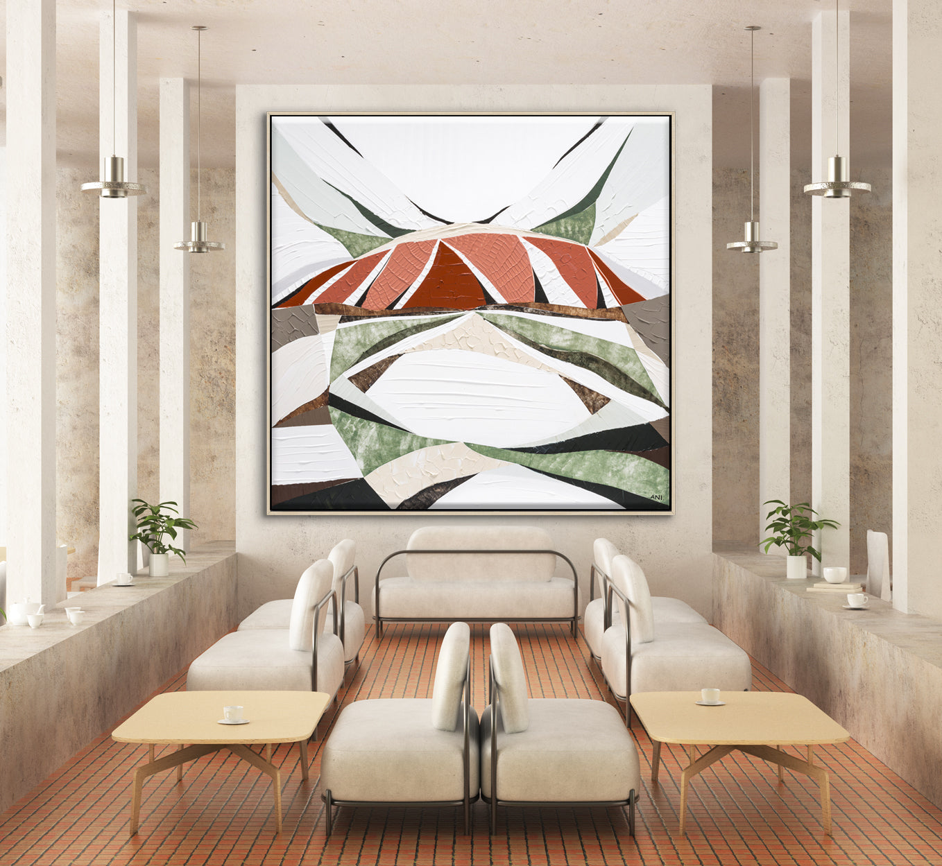 Uluru Dreams print by Australian artist Ani Ipradjian, inspired by Uluru in Central Australia. Abstract landscape artwork featuring rich red, gold, and sandstone tones with textured layers, evoking the beauty of rain over Uluru. Perfect for collectors and interior decorators seeking authentic Australian outback art, available worldwide.