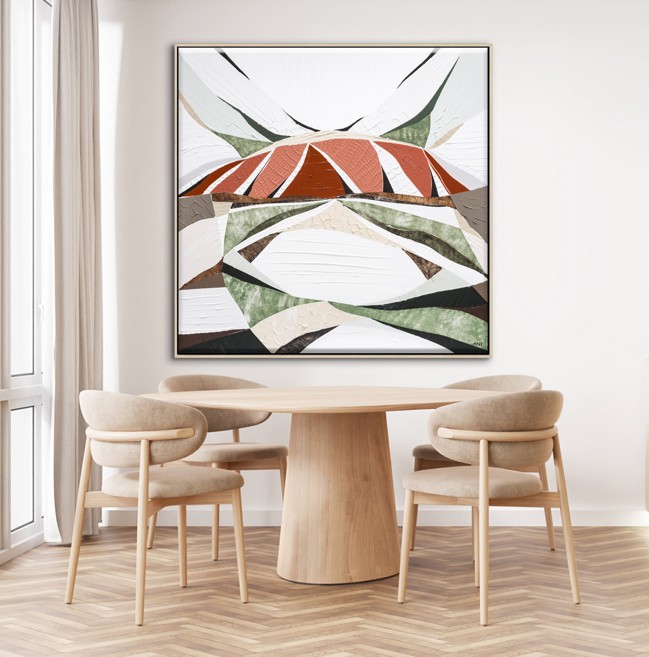 Uluru Dreams painting by Australian artist Ani Ipradjian, inspired by Uluru in Central Australia. Abstract landscape artwork featuring rich red, gold, and sandstone tones with textured layers, evoking the beauty of rain over Uluru. Perfect for collectors and interior decorators seeking authentic Australian outback art, available worldwide.