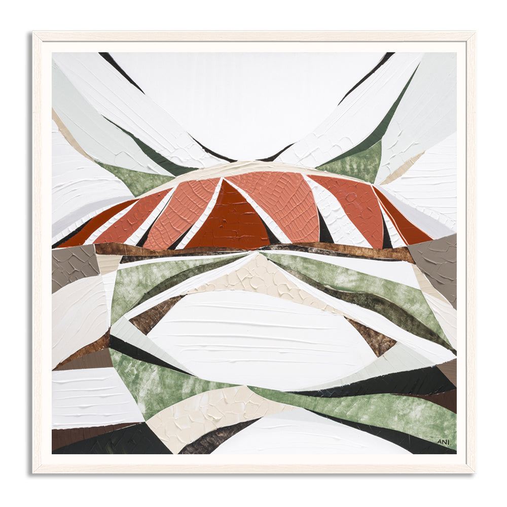 Uluru Dreams print by Australian artist Ani Ipradjian, inspired by Uluru in Central Australia. Abstract landscape artwork featuring rich red, gold, and sandstone tones with textured layers, evoking the beauty of rain over Uluru. Perfect for collectors and interior decorators seeking authentic Australian outback art, available worldwide.