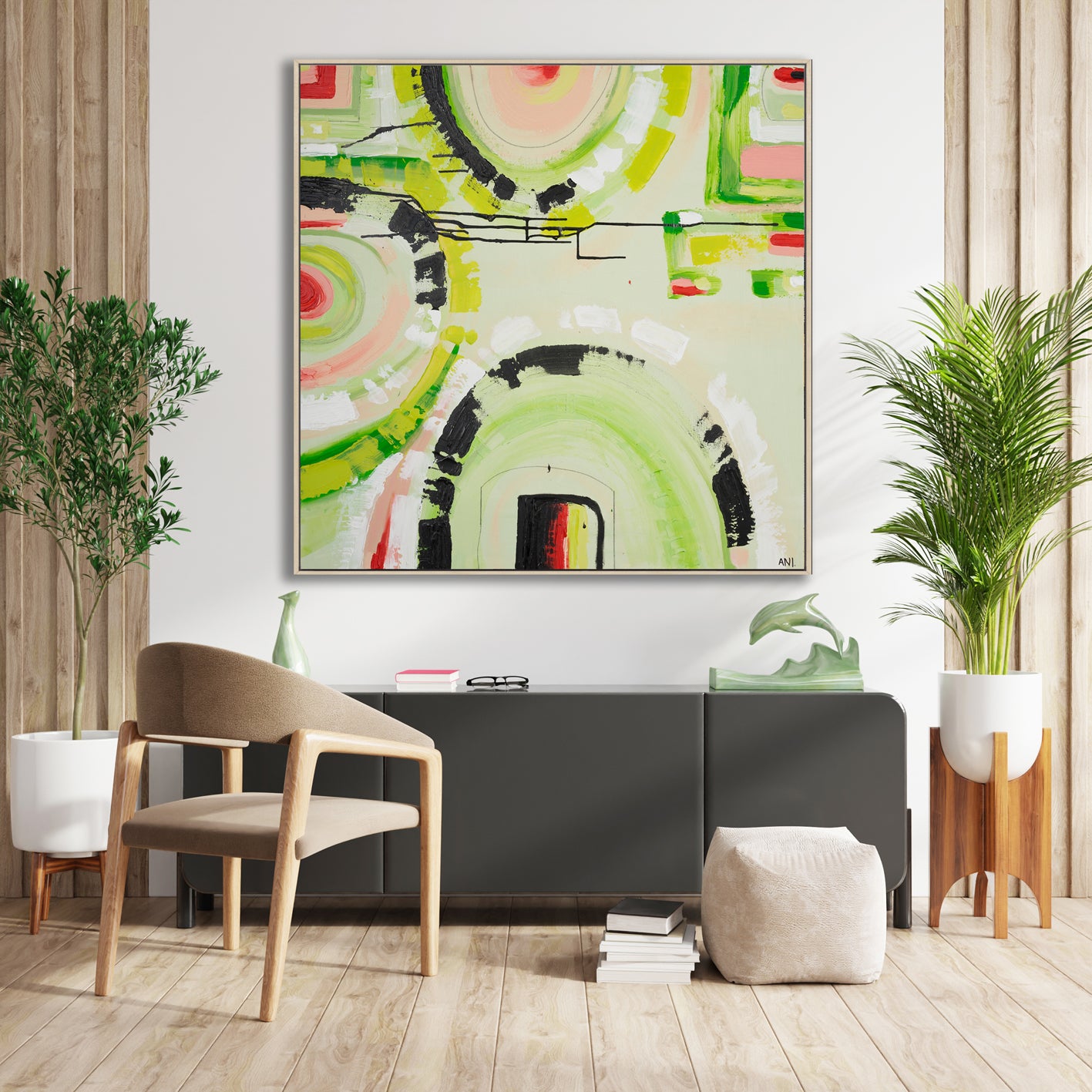 “Watermelon Dreams” art print by Ani Ipradjian – colourful abstract inspired by watermelon and Australian summer, featuring pink, yellow, and red tones.