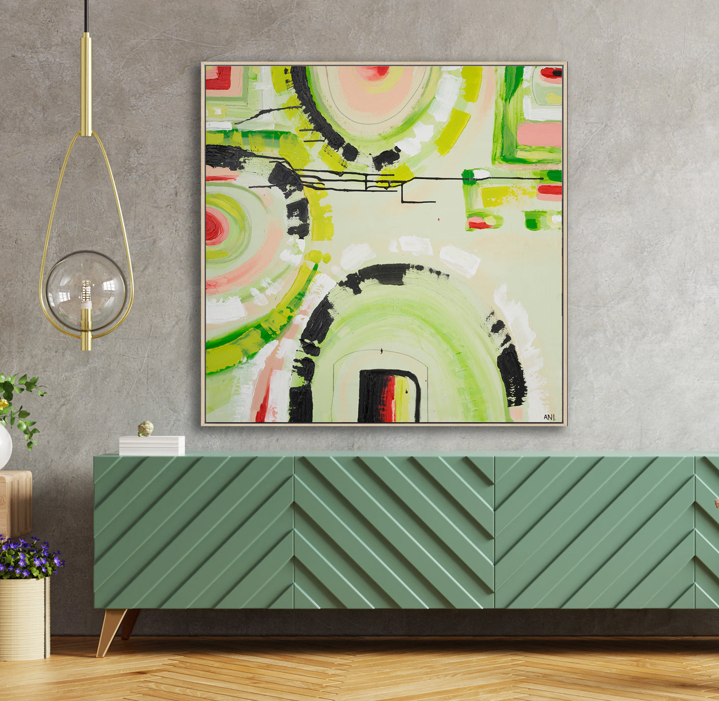 “Watermelon Dreams” art print by Ani Ipradjian – colourful abstract inspired by watermelon and Australian summer, featuring pink, yellow, and red tones.