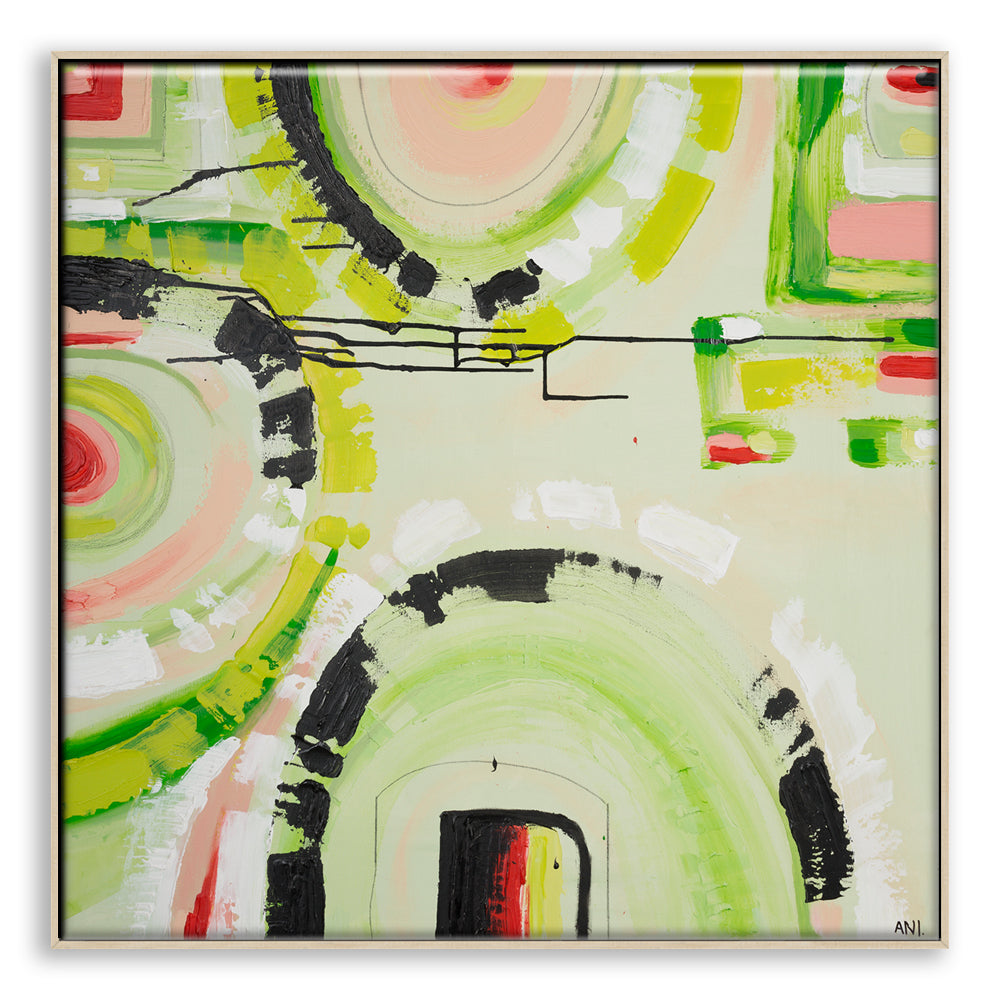 “Watermelon Dreams” art print by Ani Ipradjian – colourful abstract inspired by watermelon and Australian summer, featuring pink, yellow, and red tones.