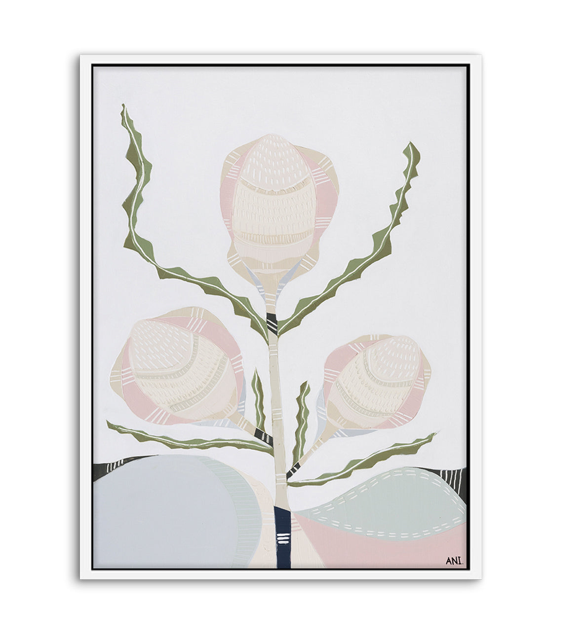 Banksia floral print by Ani Ipradjian – abstract depiction of native Australian Banksia flower with textured layers and earthy tones, inspired by coastal flora near the Mornington Peninsula.