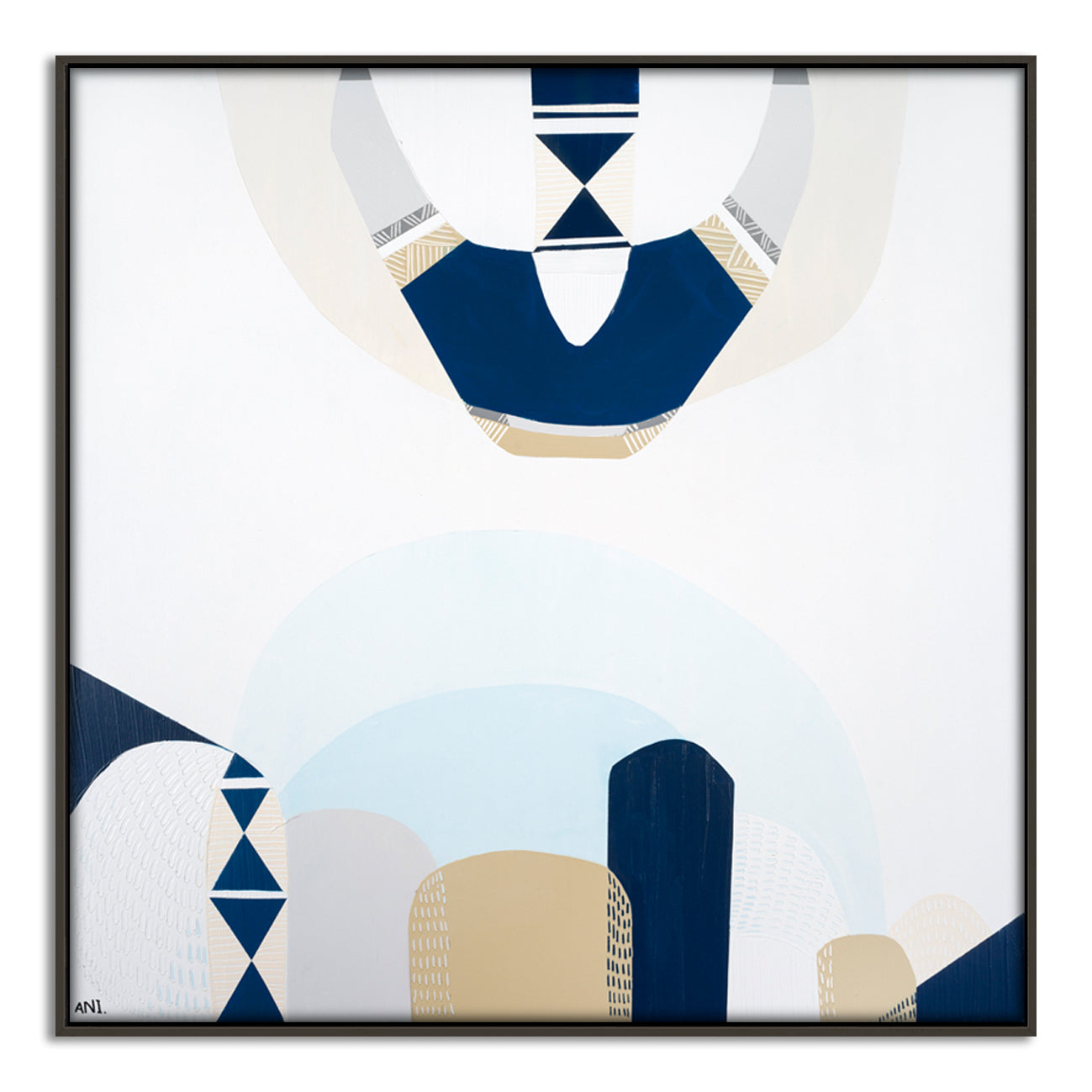 “Whitsunday Island” coastal print by Ani Ipradjian – abstract aerial artwork of the Whitsundays in soft aqua and beige, inspired by Australia’s tropical coastline.