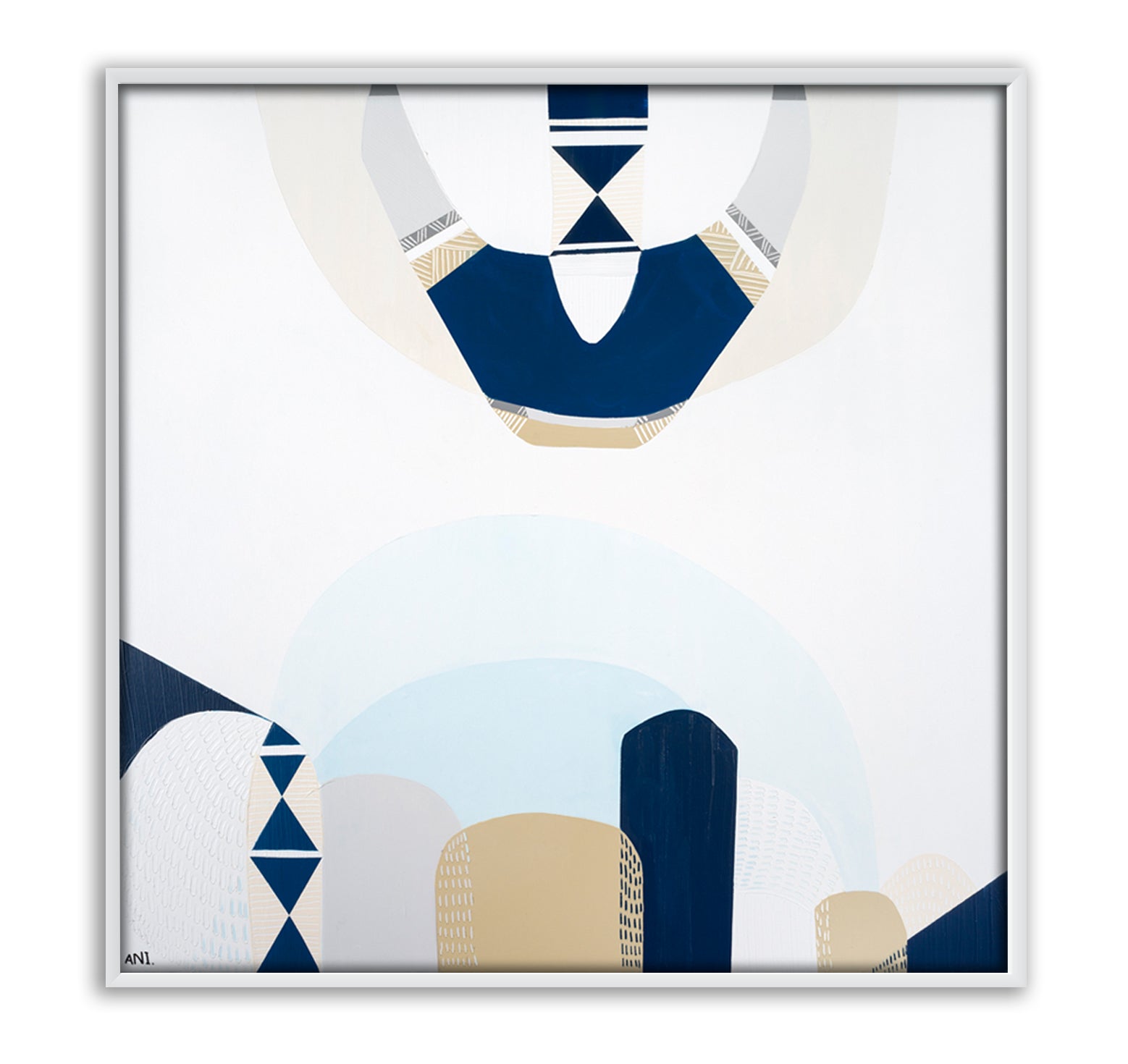 “Whitsunday Island” coastal print by Ani Ipradjian – abstract aerial artwork of the Whitsundays in soft aqua and beige, inspired by Australia’s tropical coastline.