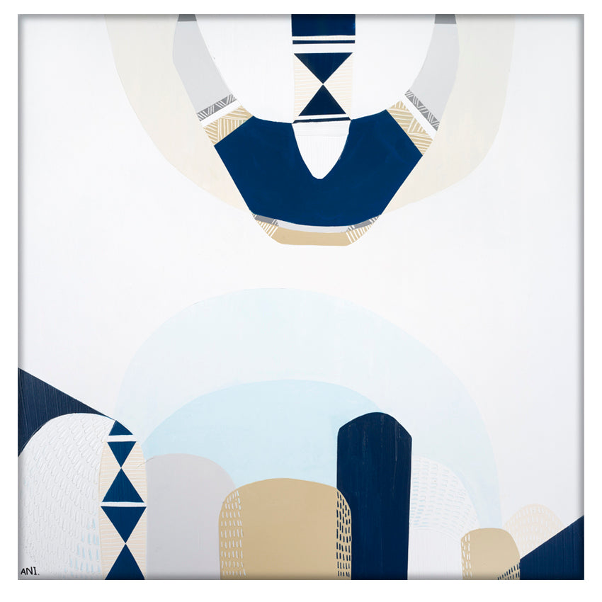“Whitsunday Island” coastal print by Ani Ipradjian – abstract aerial artwork of the Whitsundays in soft aqua and beige, inspired by Australia’s tropical coastline.