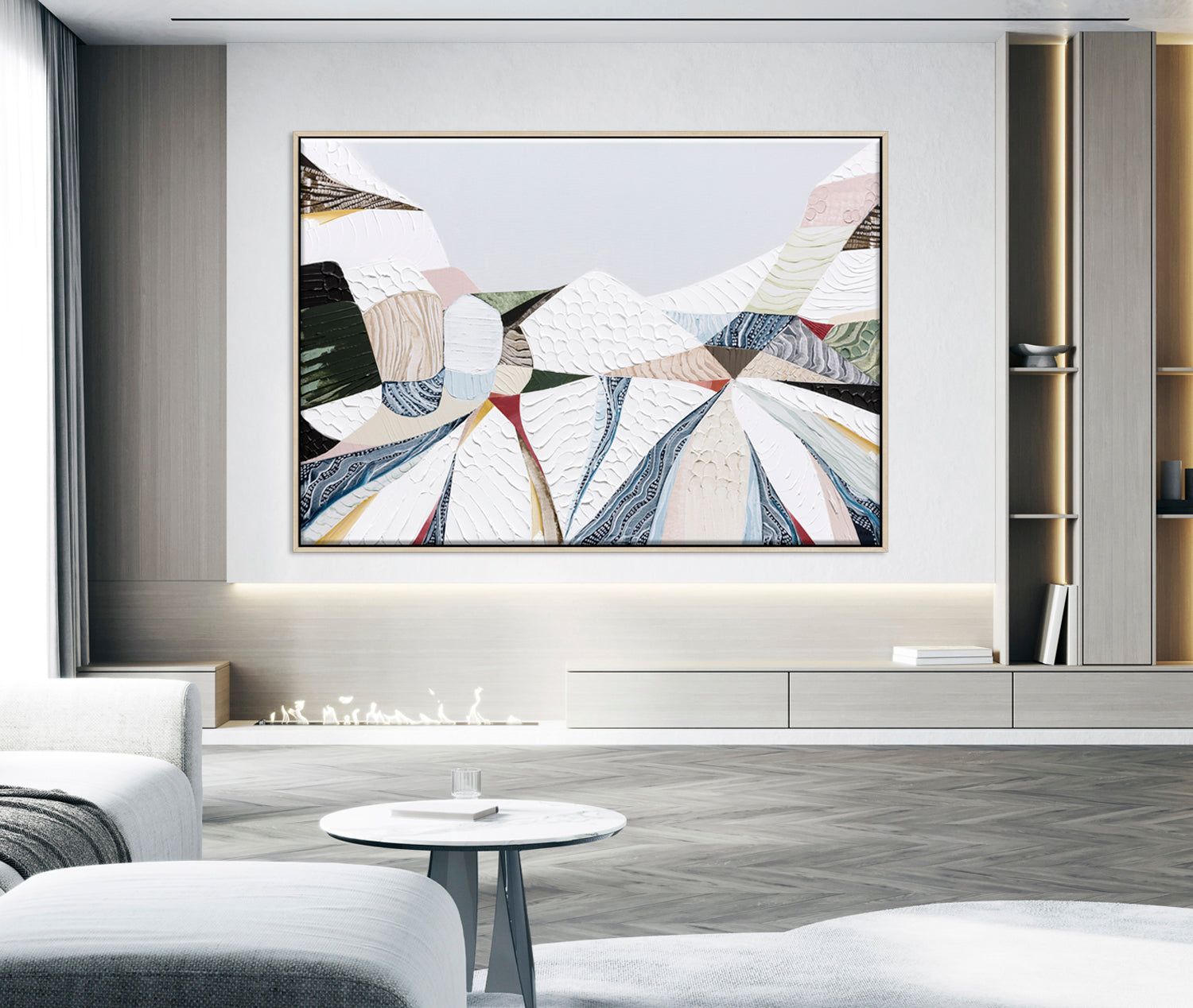 Australian Alps abstract mountain landscape painting by Melbourne artist Ani Ipradjian, inspired by Mount Kosciuszko and alpine ski regions like Mt Buller, Mt Hotham and Falls Creek, featuring textured layers, earthy tones and winter hues, contemporary Australian art for collectors and interiors worldwide