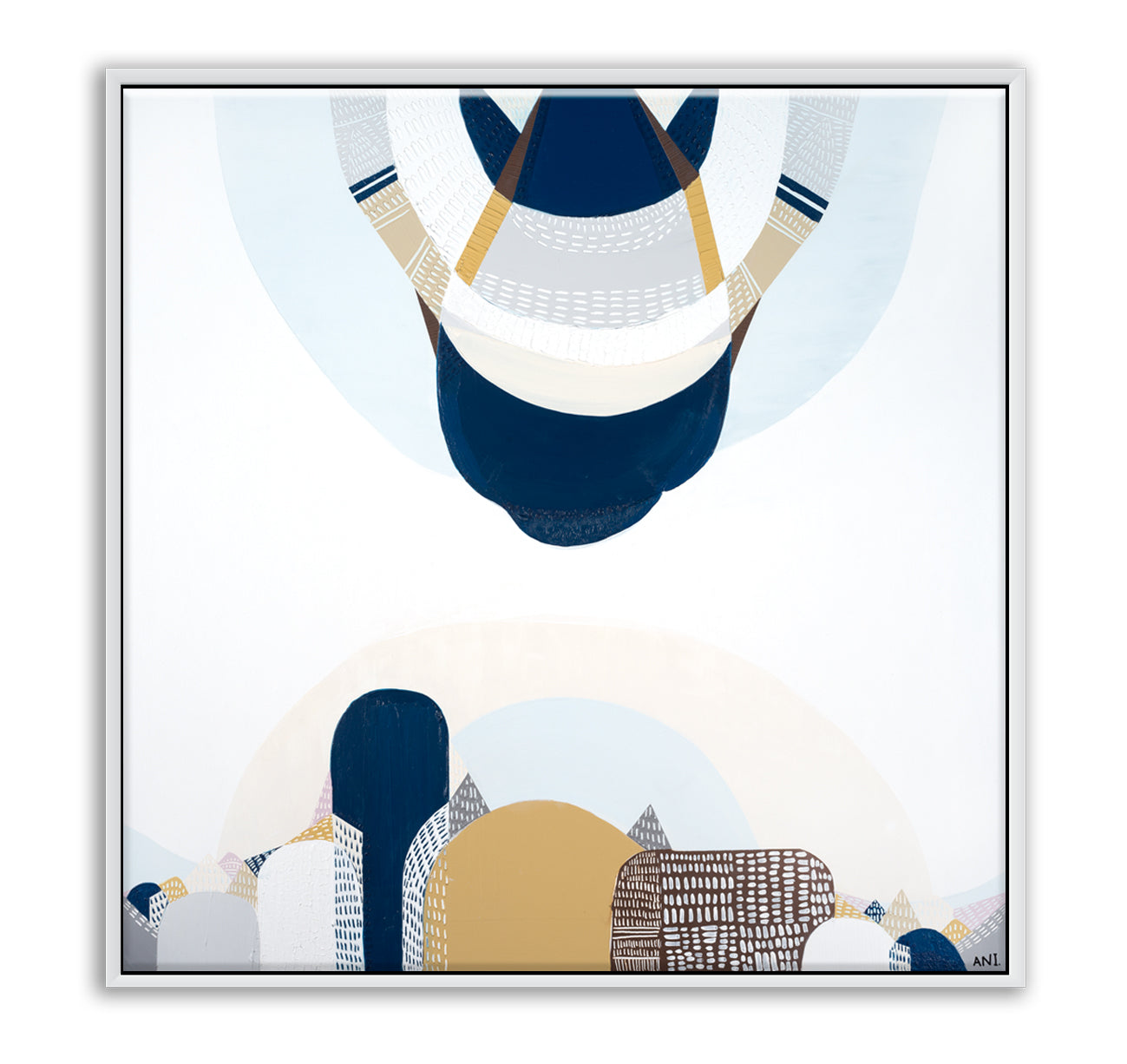 "Blue Mountains" print by Australian artist Ani Ipradjian – abstract landscape artwork inspired by the natural blue haze of Sydney’s eucalyptus-covered Blue Mountains, perfect for serene and modern interiors.