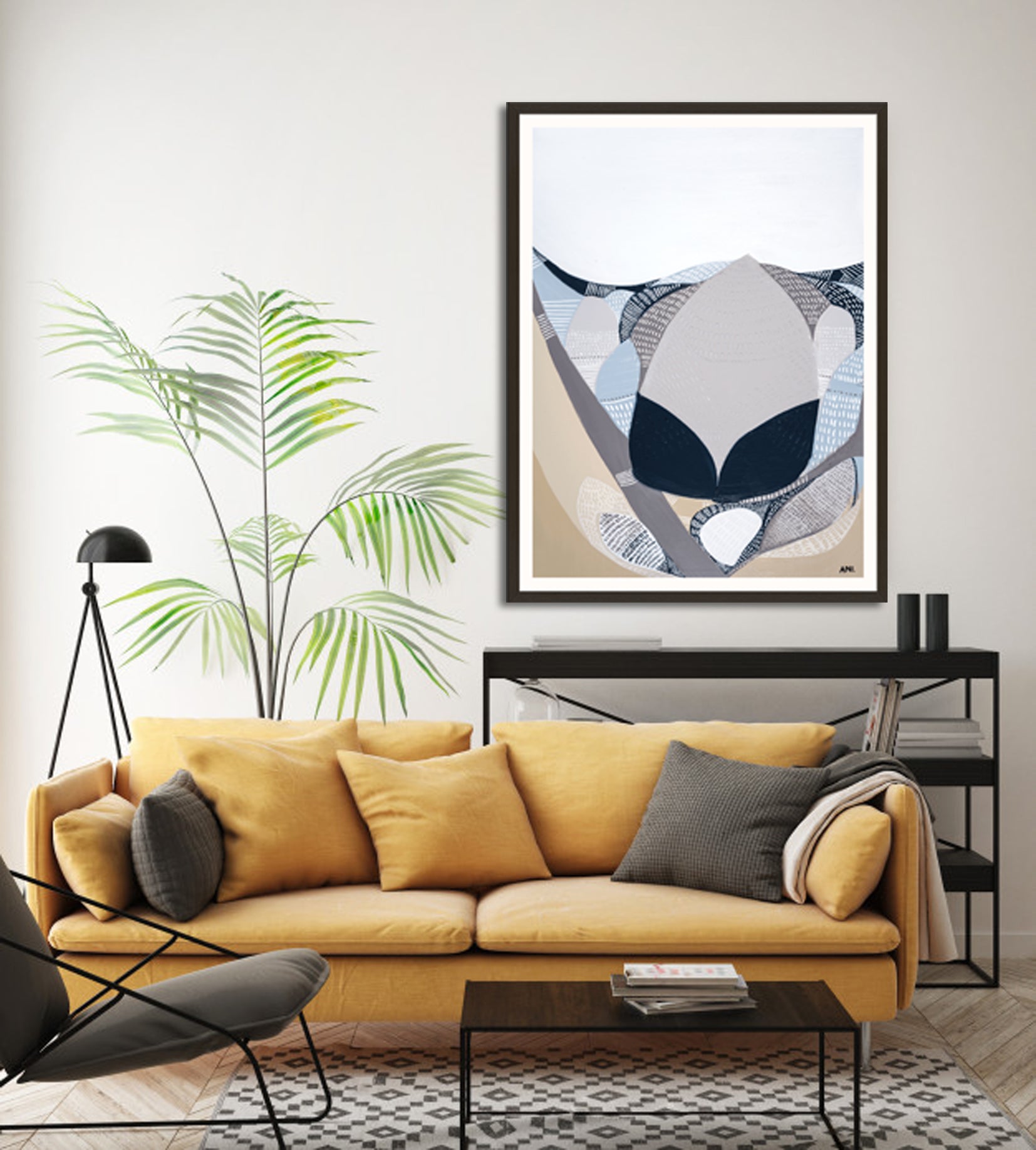 Protea in the Night – abstract floral art print by Ani Ipradjian featuring a blooming Protea flower, symbolising strength, transformation, and beauty in dark moody tones. Perfect for global art collectors and botanical art lovers.