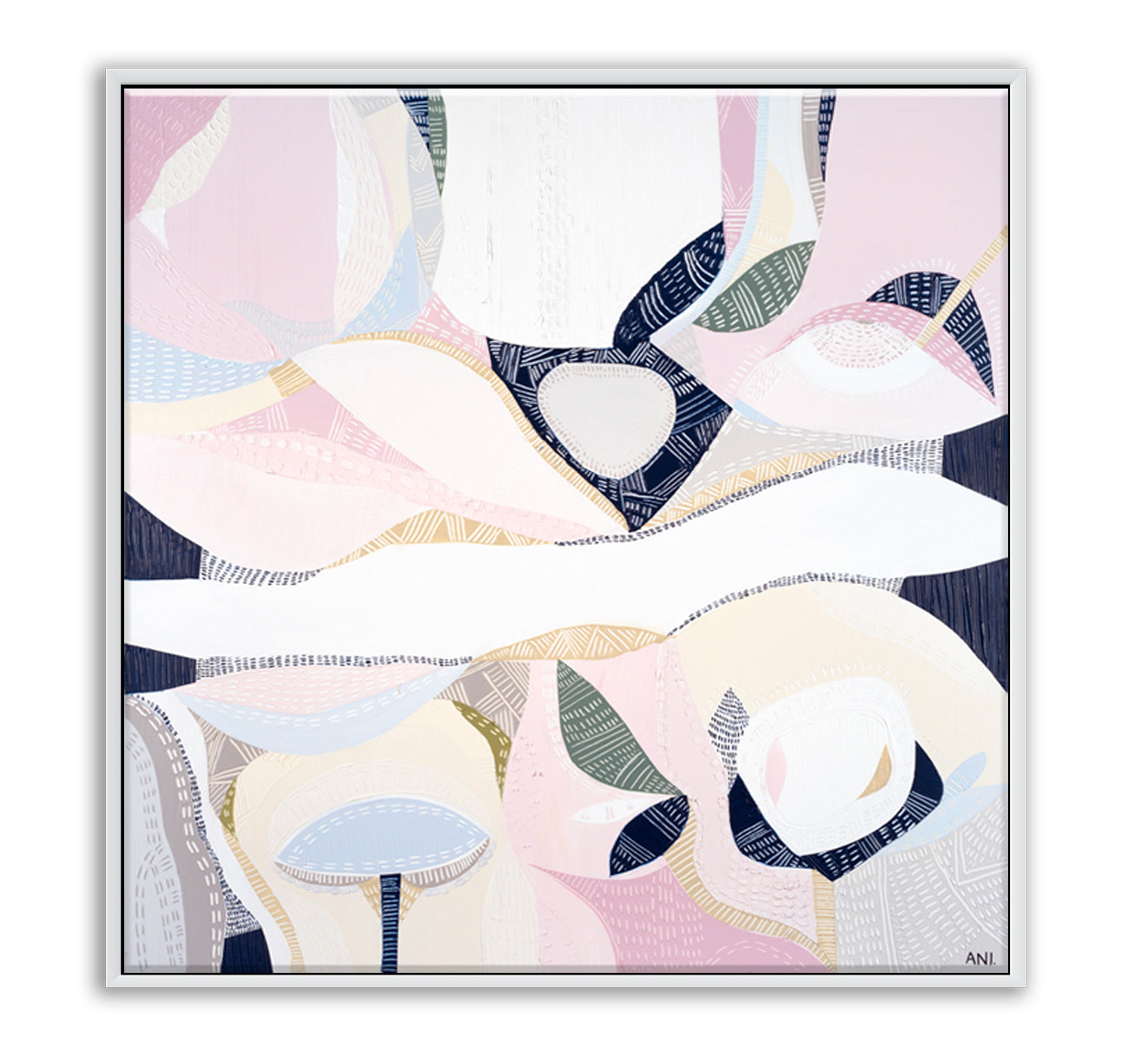 "Pink Lake Essence 1 print by Australian artist Ani Ipradjian – abstract art inspired by Pink Lake in Esperance, Western Australia. Features vivid pink and ocean blue tones. Ideal for coastal decor, landscape art collectors, and international art lovers."