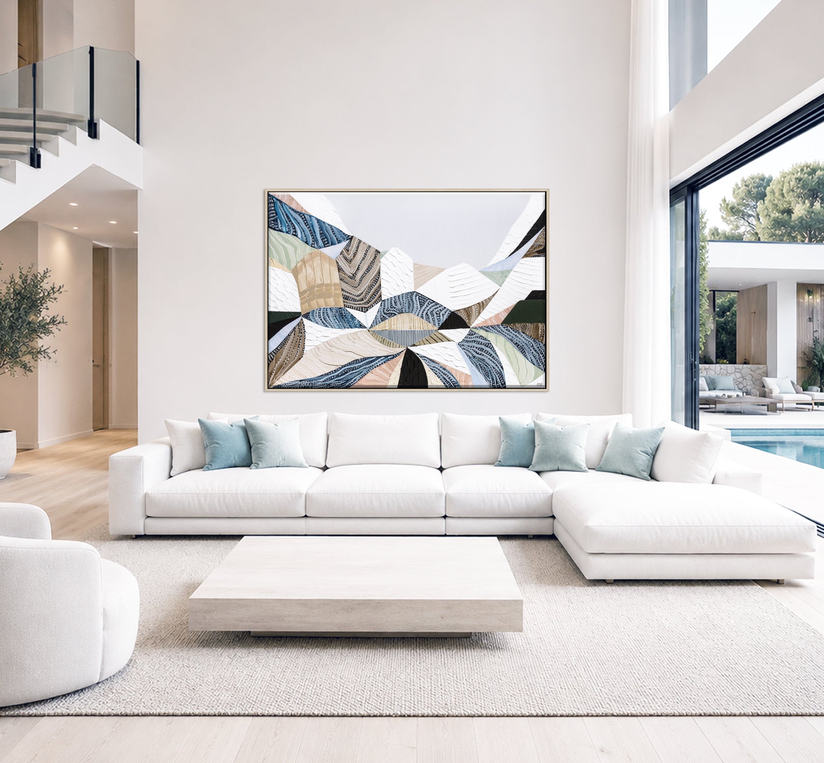 Three Sisters original abstract landscape painting by Australian artist Ani Ipradjian, inspired by the iconic Blue Mountains in Katoomba, New South Wales. Contemporary Australian wall art featuring rich textures, earthy tones, sandstone formations, and expressive colour, celebrating one of Australia's most famous natural landmarks for art collectors and modern interiors.
