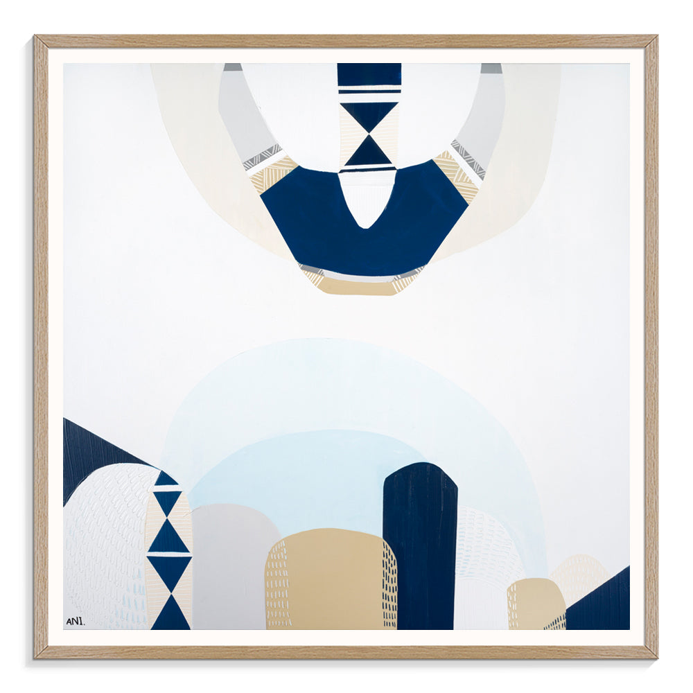 “Whitsunday Island” coastal print by Ani Ipradjian – abstract aerial artwork of the Whitsundays in soft aqua and beige, inspired by Australia’s tropical coastline.