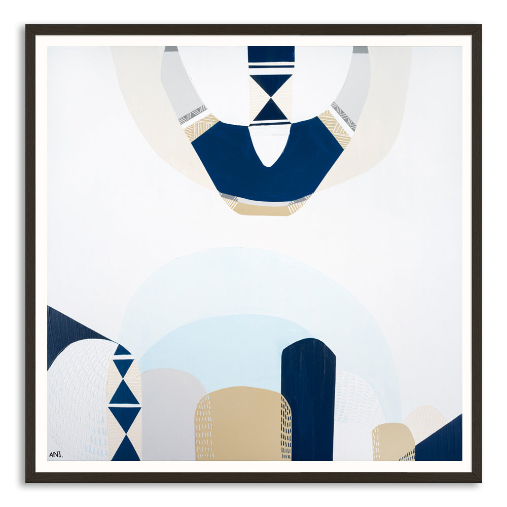 “Whitsunday Island” coastal print by Ani Ipradjian – abstract aerial artwork of the Whitsundays in soft aqua and beige, inspired by Australia’s tropical coastline.