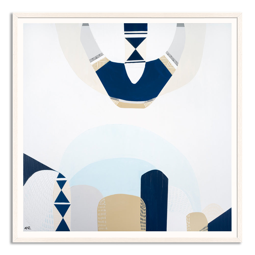 “Whitsunday Island” coastal print by Ani Ipradjian – abstract aerial artwork of the Whitsundays in soft aqua and beige, inspired by Australia’s tropical coastline.