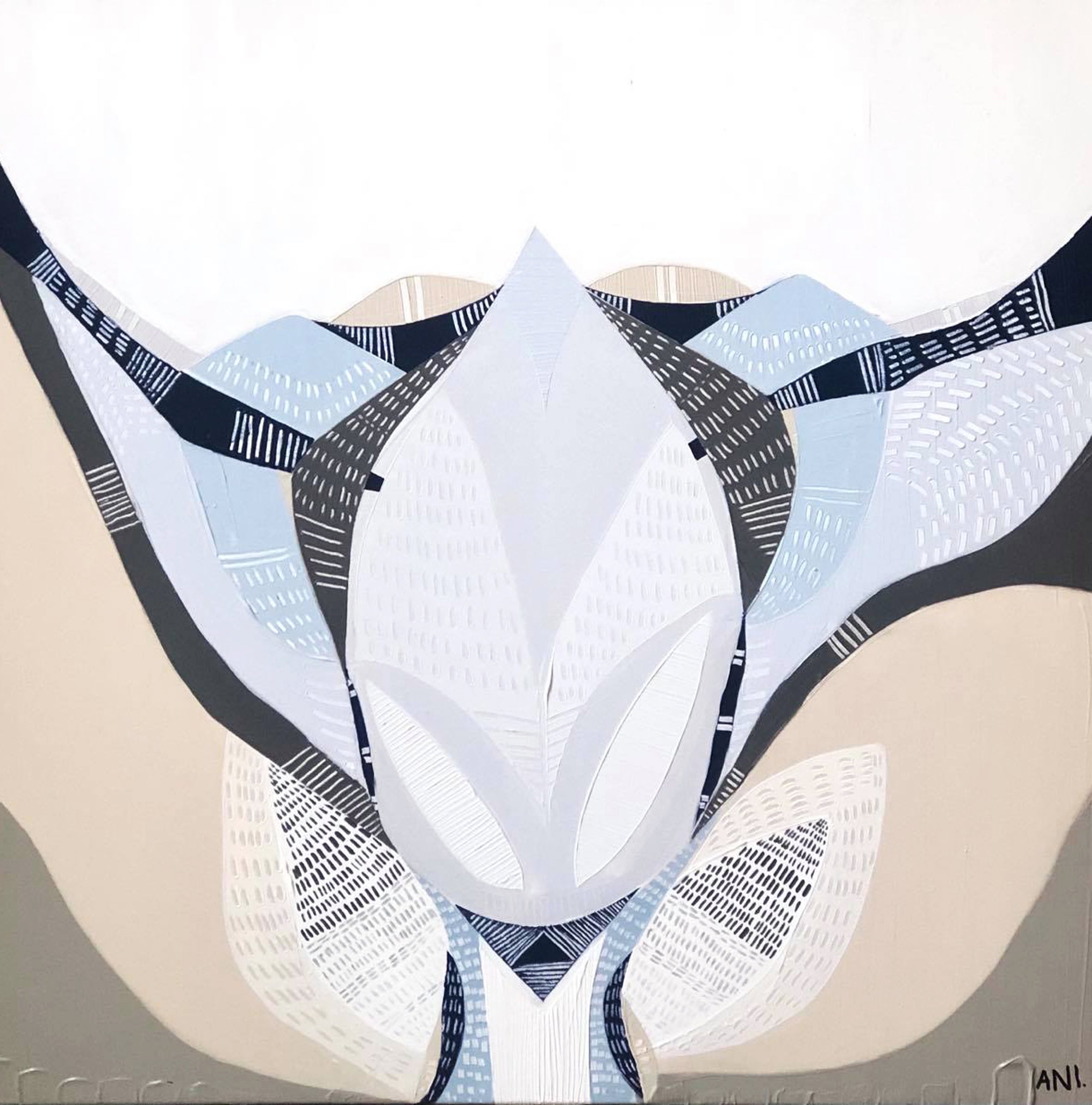 "Protea Under the Sea 1" – Original floral painting by Australian artist Ani Ipradjian, featuring a blooming Protea flower in layered textures symbolizing growth and transformation.