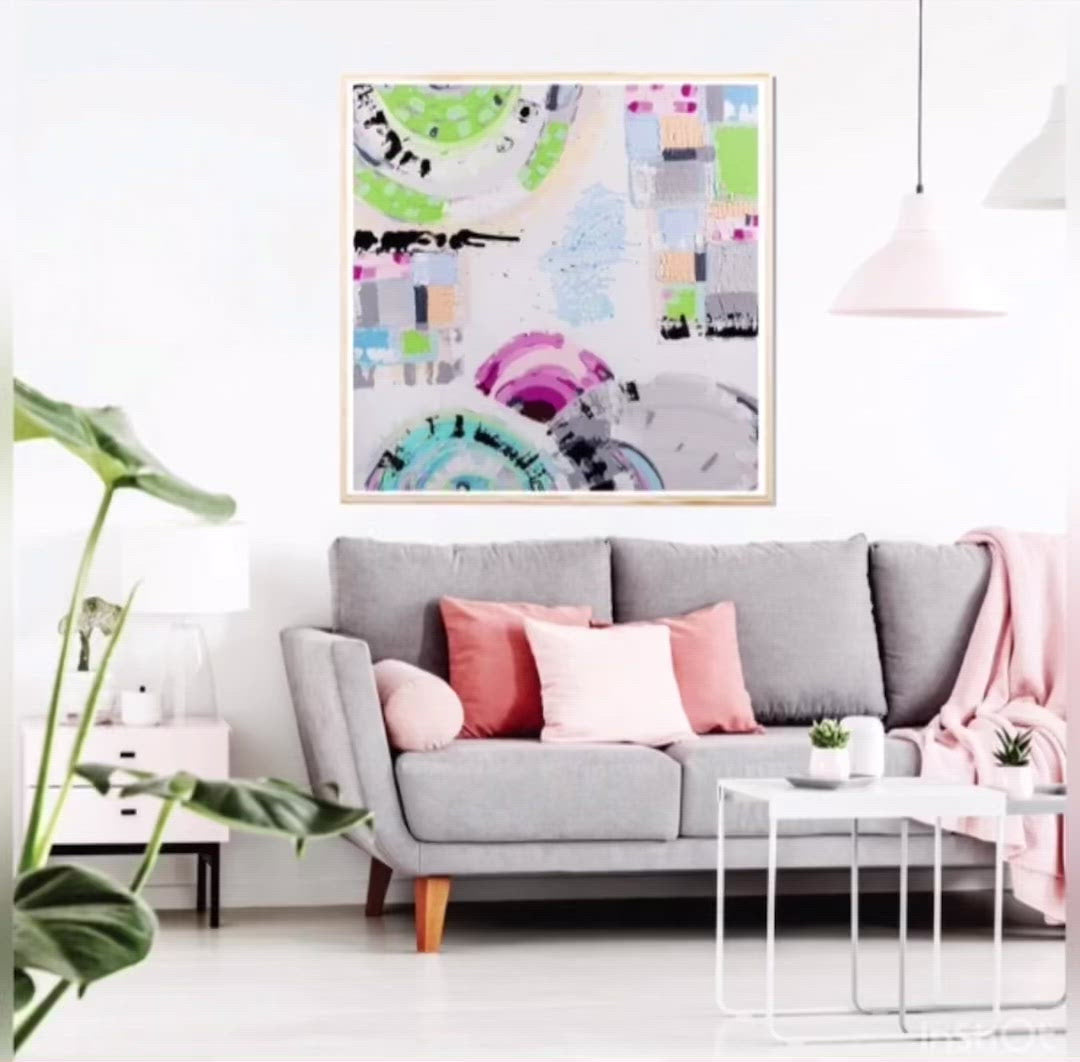 "St Kilda Sky" – Original abstract painting by Australian artist Ani Ipradjian, inspired by Melbourne’s beachside suburb of St Kilda, featuring pastel skies and vibrant coastal energy.